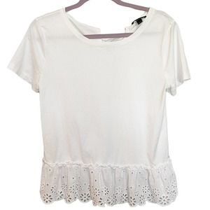 J Crew White Eyelet Hem T Shirt-Small